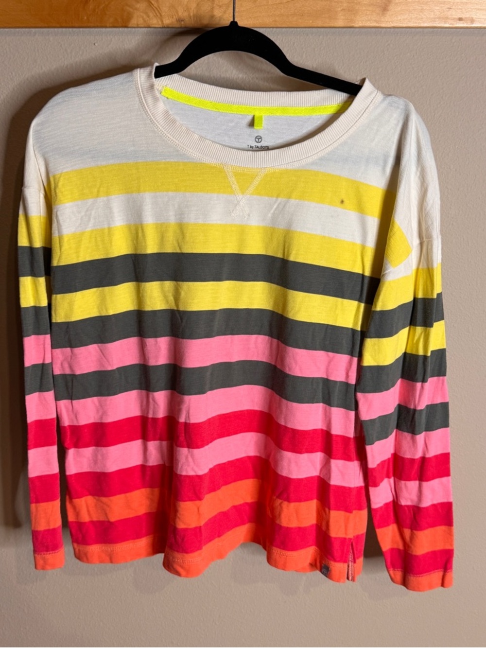 T by Talbots Lightweight Crewneck Sweater in Yellow, Gray, Pink, Red & Orange